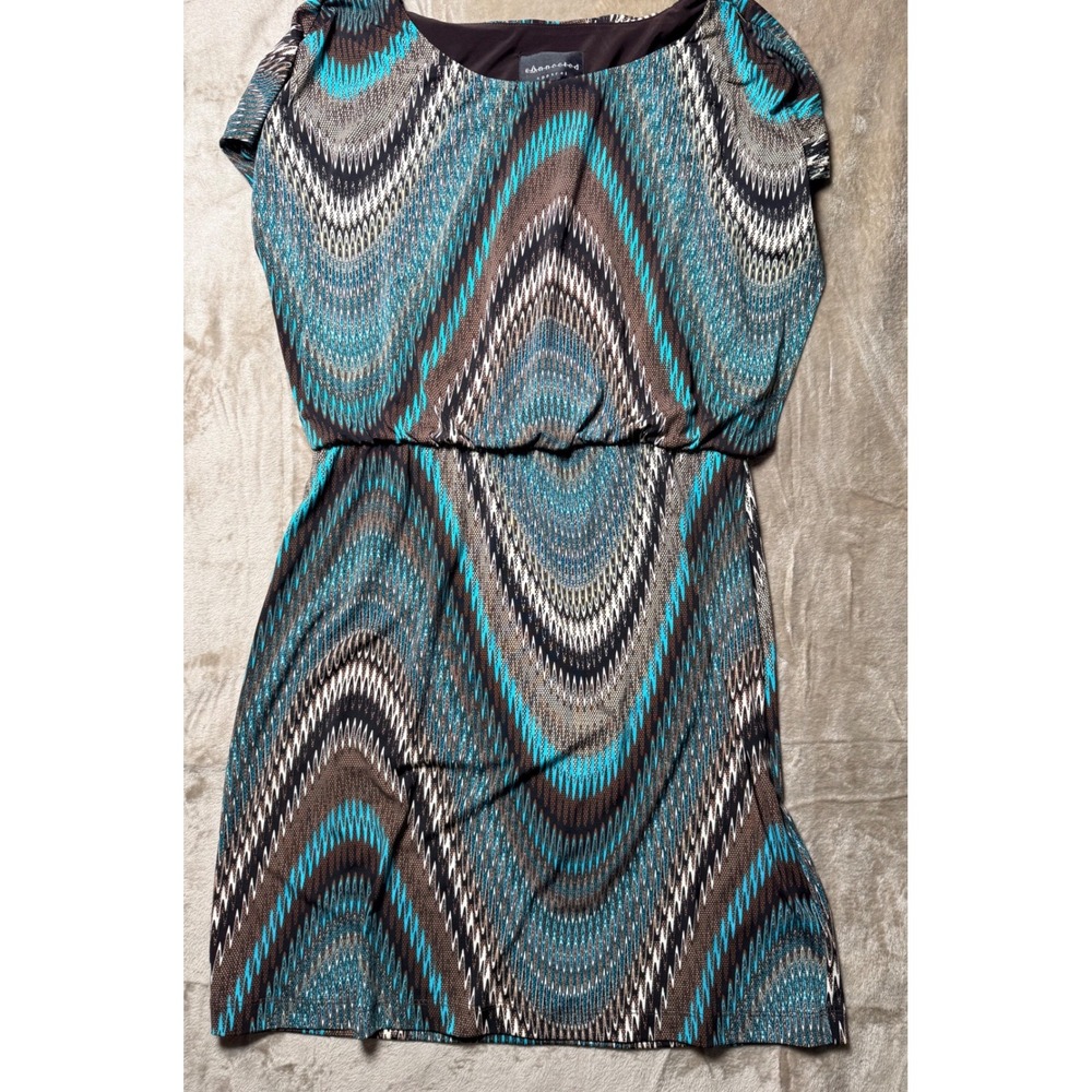 90s Connected Apparel Size 10 Chevron Geometric Sheath Dress Retro Mod Summer